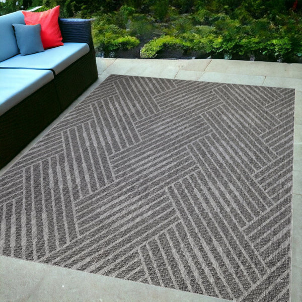 HomeRoots 8' Contemporary Gray and Blue Geometric Indoor Outdoor Area Rug – Durable, Stain-Resistant Design Fossil Gray 6'6" x 9'10" 531617