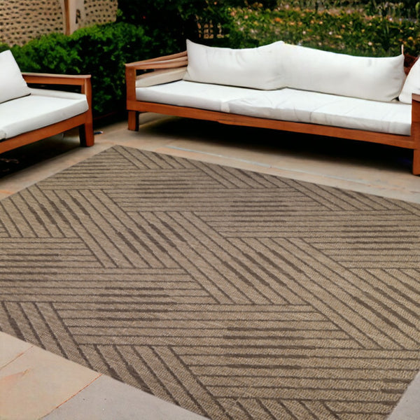 HomeRoots 8' Contemporary Gray and Blue Geometric Indoor Outdoor Area Rug – Durable, Stain-Resistant Design Beige 8' x 10' 531620