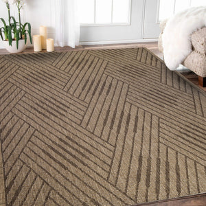 HomeRoots 8' Contemporary Gray and Blue Geometric Indoor Outdoor Area Rug – Durable, Stain-Resistant Design Beige 9' x 12' 531621