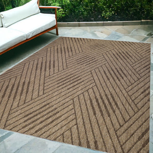 HomeRoots 8' Contemporary Gray and Blue Geometric Indoor Outdoor Area Rug – Durable, Stain-Resistant Design Beige 6'6" x 9'10" 531624