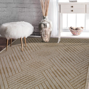 HomeRoots 8' Contemporary Gray and Blue Geometric Indoor Outdoor Area Rug – Durable, Stain-Resistant Design Champagne 8' x 10' 531627