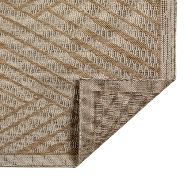 HomeRoots 8' Contemporary Gray and Blue Geometric Indoor Outdoor Area Rug – Durable, Stain-Resistant Design Champagne 9' x 12' 531628