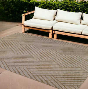 HomeRoots 8' Contemporary Gray and Blue Geometric Indoor Outdoor Area Rug – Durable, Stain-Resistant Design Champagne 9' x 12' 531628