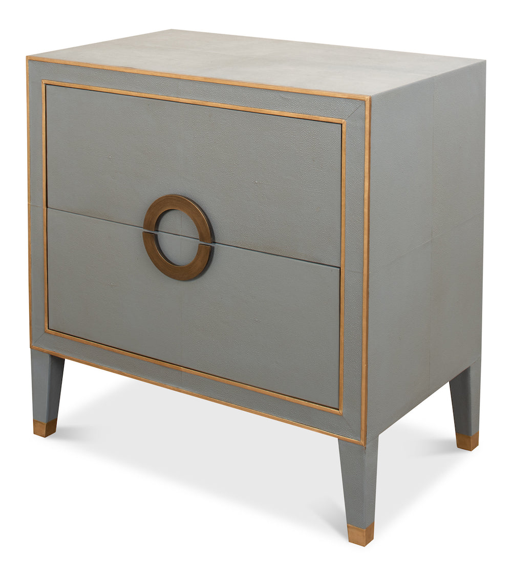 Sarreid Gabriella Night Stand In Storm Grey - Luxurious Embossed Shagreen Leather With Solid Hardwood Feet Grey  53163