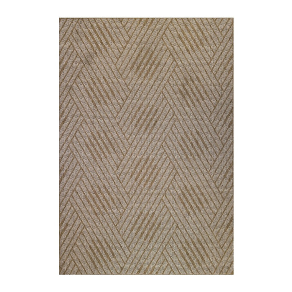 HomeRoots 8' Contemporary Gray and Blue Geometric Indoor Outdoor Area Rug – Durable, Stain-Resistant Design Champagne 6'6" x 9'10" 531631