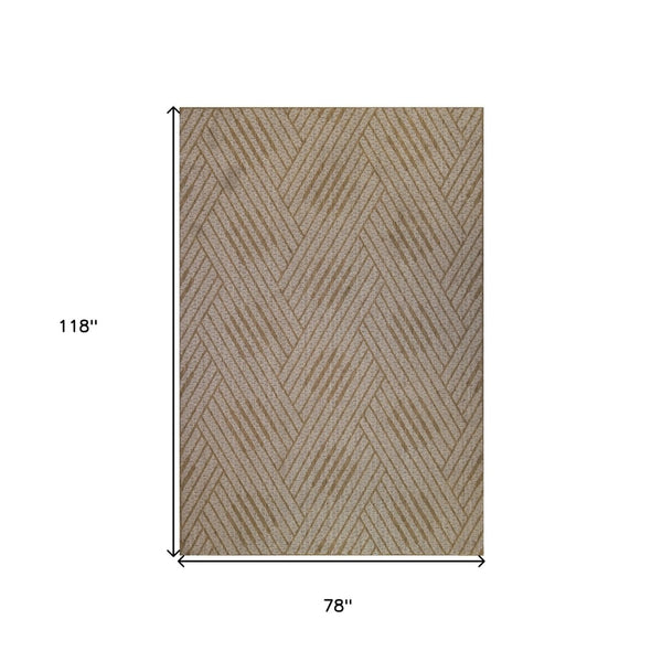 HomeRoots 8' Contemporary Gray and Blue Geometric Indoor Outdoor Area Rug – Durable, Stain-Resistant Design Champagne 6'6" x 9'10" 531631