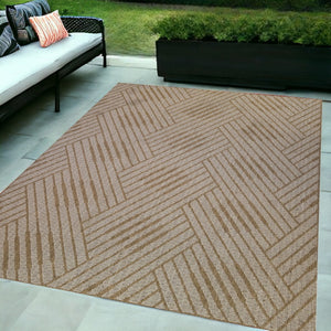 HomeRoots 8' Contemporary Gray and Blue Geometric Indoor Outdoor Area Rug – Durable, Stain-Resistant Design Champagne 6'6" x 9'10" 531631