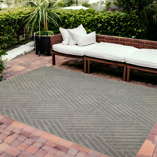 HomeRoots 8' Contemporary Gray and Blue Geometric Indoor Outdoor Area Rug – Durable, Stain-Resistant Design Cream 8' x 10' 531634