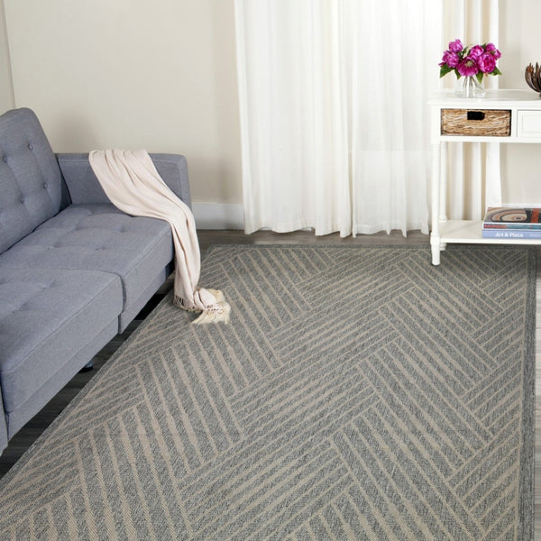 HomeRoots 8' Contemporary Gray and Blue Geometric Indoor Outdoor Area Rug – Durable, Stain-Resistant Design Cream 9' x 12' 531635