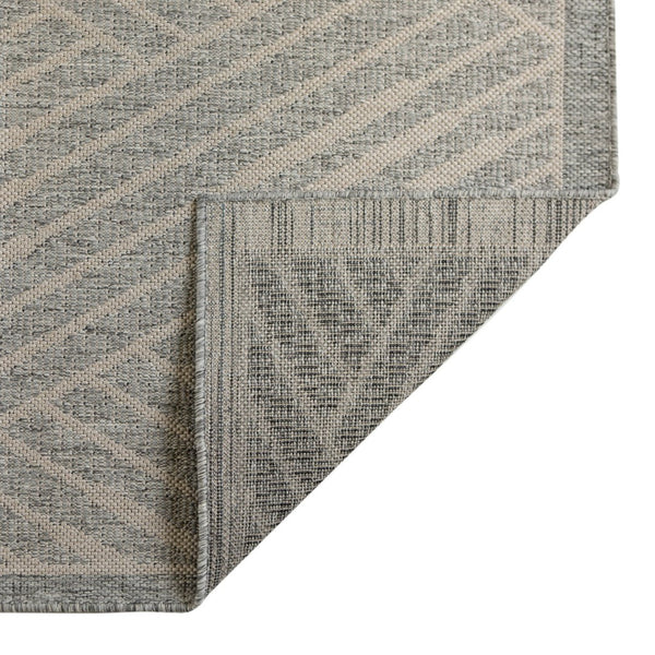 HomeRoots 8' Contemporary Gray and Blue Geometric Indoor Outdoor Area Rug – Durable, Stain-Resistant Design Cream 6'6" x 9'10" 531638