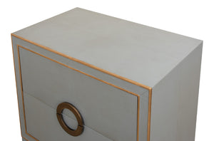 Sarreid Gabriella Night Stand In Storm Grey - Luxurious Embossed Shagreen Leather With Solid Hardwood Feet Grey  53163