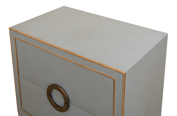 Sarreid Gabriella Night Stand In Storm Grey - Luxurious Embossed Shagreen Leather With Solid Hardwood Feet Grey  53163