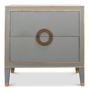 Sarreid Gabriella Night Stand In Storm Grey - Luxurious Embossed Shagreen Leather With Solid Hardwood Feet Grey  53163