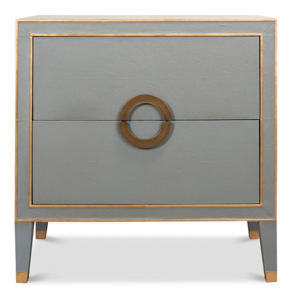 Sarreid Gabriella Night Stand In Storm Grey - Luxurious Embossed Shagreen Leather With Solid Hardwood Feet Grey  53163