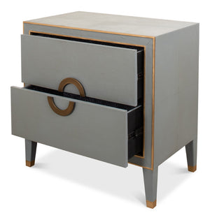 Sarreid Gabriella Night Stand In Storm Grey - Luxurious Embossed Shagreen Leather With Solid Hardwood Feet Grey  53163