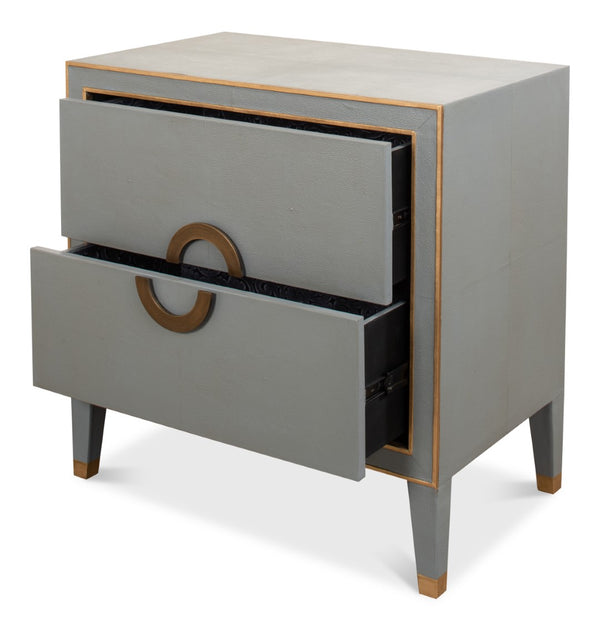 Sarreid Gabriella Night Stand In Storm Grey - Luxurious Embossed Shagreen Leather With Solid Hardwood Feet Grey  53163