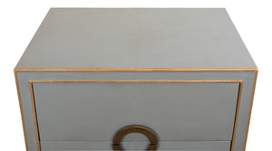 Sarreid Gabriella Night Stand In Storm Grey - Luxurious Embossed Shagreen Leather With Solid Hardwood Feet Grey  53163