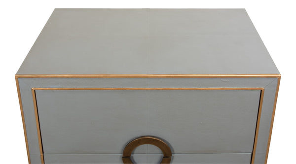 Sarreid Gabriella Night Stand In Storm Grey - Luxurious Embossed Shagreen Leather With Solid Hardwood Feet Grey  53163
