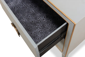 Sarreid Gabriella Night Stand In Storm Grey - Luxurious Embossed Shagreen Leather With Solid Hardwood Feet Grey  53163