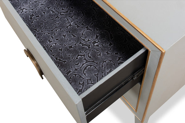 Sarreid Gabriella Night Stand In Storm Grey - Luxurious Embossed Shagreen Leather With Solid Hardwood Feet Grey  53163