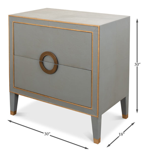 Sarreid Gabriella Night Stand In Storm Grey - Luxurious Embossed Shagreen Leather With Solid Hardwood Feet Grey  53163