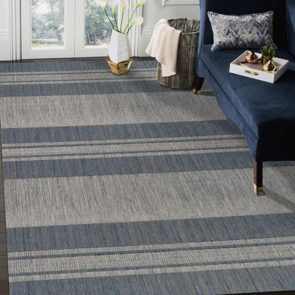 HomeRoots 8' Striped Stain Resistant Area Rug for Indoor or Outdoor Spaces – Durable, Low Maintenance Design! Blue 8' x 10' 531641