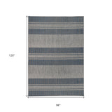 Homeroots 8' X 10' Blue And Gray Striped Stain Resistant Indoor Outdoor Area Rug Blue Polypropylene 531641