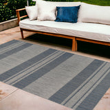 Homeroots 8' X 10' Blue And Gray Striped Stain Resistant Indoor Outdoor Area Rug Blue Polypropylene 531641