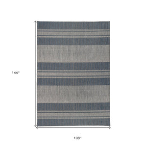 HomeRoots 8' Striped Stain Resistant Area Rug for Indoor or Outdoor Spaces – Durable, Low Maintenance Design! Blue 9' x 12' 531642