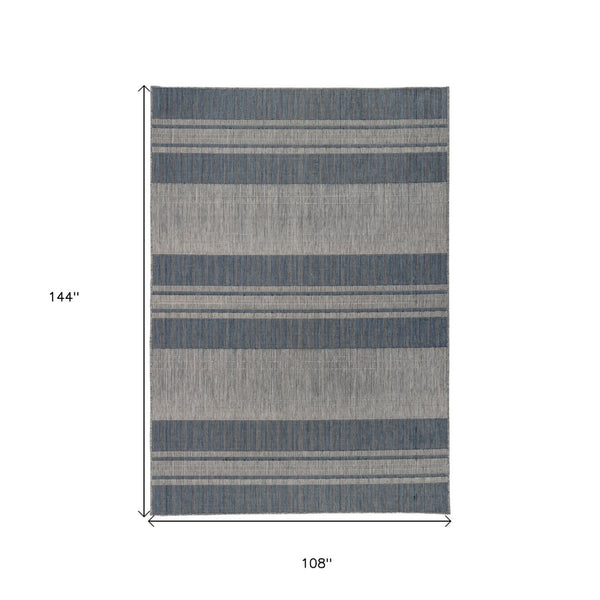 HomeRoots 8' Striped Stain Resistant Area Rug for Indoor or Outdoor Spaces – Durable, Low Maintenance Design! Blue 9' x 12' 531642