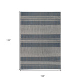 Homeroots 9' X 12' Blue And Gray Striped Stain Resistant Indoor Outdoor Area Rug Blue Polypropylene 531642