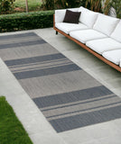 Homeroots 8' Runner Blue And Gray Striped Stain Resistant Indoor Outdoor Runner Rug Blue Polypropylene 531643