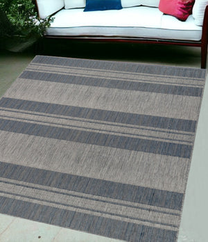 HomeRoots 8' Striped Stain Resistant Area Rug for Indoor or Outdoor Spaces – Durable, Low Maintenance Design! Blue 6'6" x 9'10" 531645