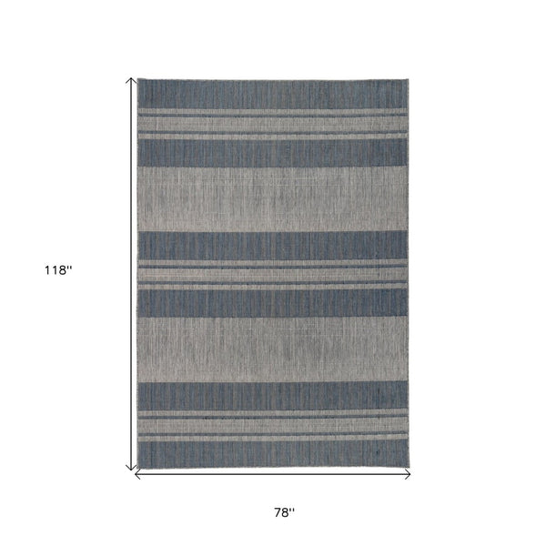 HomeRoots 8' Striped Stain Resistant Area Rug for Indoor or Outdoor Spaces – Durable, Low Maintenance Design! Blue 6'6" x 9'10" 531645