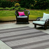 Homeroots 4' X 6' Blue And Gray Striped Stain Resistant Indoor Outdoor Area Rug Silver Polypropylene 531647