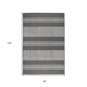 HomeRoots 8' Striped Stain Resistant Area Rug for Indoor or Outdoor Spaces – Durable, Low Maintenance Design! Silver 8' x 10' 531648