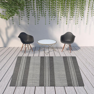 HomeRoots 8' Striped Stain Resistant Area Rug for Indoor or Outdoor Spaces – Durable, Low Maintenance Design! Silver 8' x 10' 531648