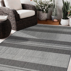 HomeRoots 8' Striped Stain Resistant Area Rug for Indoor or Outdoor Spaces – Durable, Low Maintenance Design! Silver 9' x 12' 531649