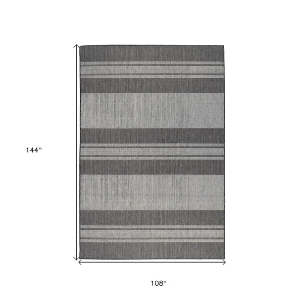 HomeRoots 8' Striped Stain Resistant Area Rug for Indoor or Outdoor Spaces – Durable, Low Maintenance Design! Silver 9' x 12' 531649