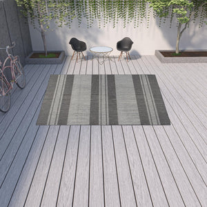 HomeRoots 8' Striped Stain Resistant Area Rug for Indoor or Outdoor Spaces – Durable, Low Maintenance Design! Silver 9' x 12' 531649