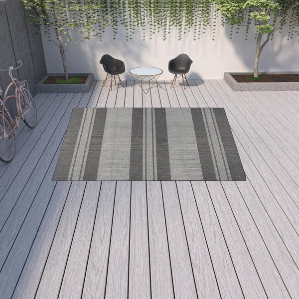 HomeRoots 8' Striped Stain Resistant Area Rug for Indoor or Outdoor Spaces – Durable, Low Maintenance Design! Silver 9' x 12' 531649