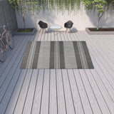 Homeroots 9' X 12' Blue And Gray Striped Stain Resistant Indoor Outdoor Area Rug Silver Polypropylene 531649