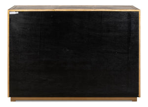 Sarreid Bel Aire Buffet - Elegant Natural Wood Finish With Blue Leather & Gold Piping For Stylish Storage Black  53164