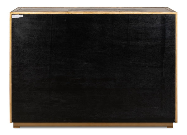 Sarreid Bel Aire Buffet - Elegant Natural Wood Finish With Blue Leather & Gold Piping For Stylish Storage Black  53164