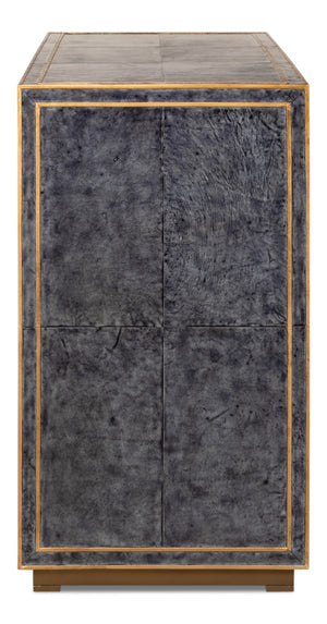 Sarreid Bel Aire Buffet - Elegant Natural Wood Finish With Blue Leather & Gold Piping For Stylish Storage Black  53164