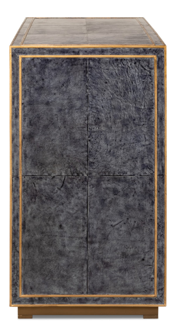 Sarreid Bel Aire Buffet - Elegant Natural Wood Finish With Blue Leather & Gold Piping For Stylish Storage Black  53164