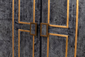 Sarreid Bel Aire Buffet - Elegant Natural Wood Finish With Blue Leather & Gold Piping For Stylish Storage Black  53164