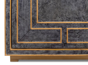 Sarreid Bel Aire Buffet - Elegant Natural Wood Finish With Blue Leather & Gold Piping For Stylish Storage Black  53164