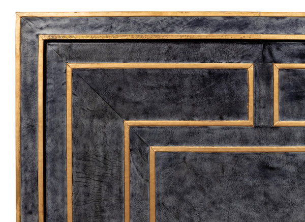 Sarreid Bel Aire Buffet - Elegant Natural Wood Finish With Blue Leather & Gold Piping For Stylish Storage Black  53164