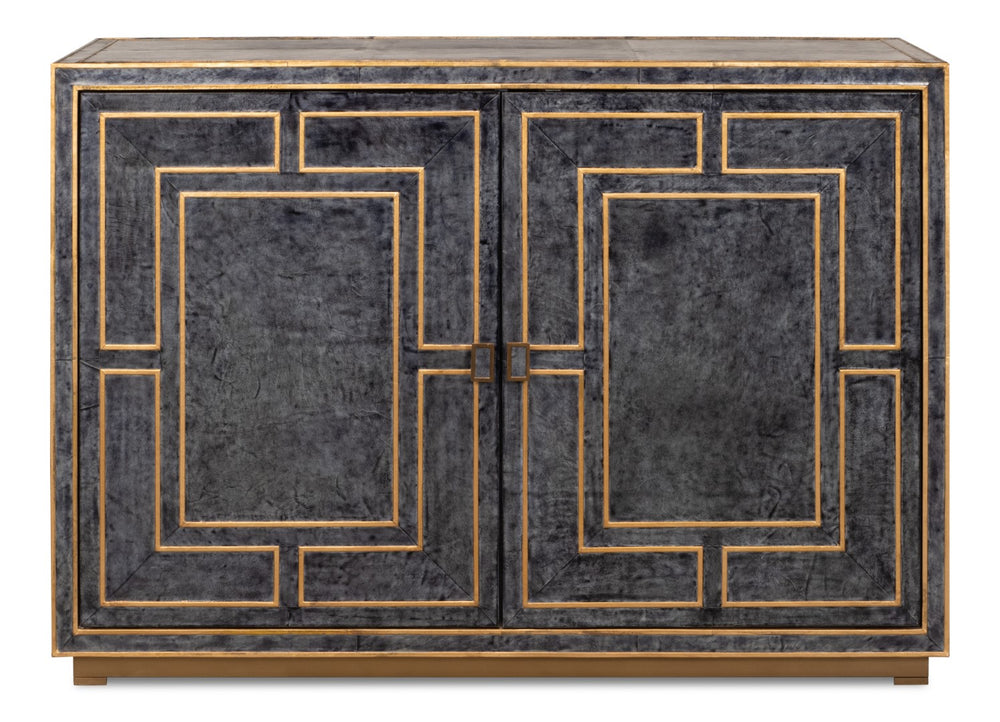 Sarreid Bel Aire Buffet - Elegant Natural Wood Finish With Blue Leather & Gold Piping For Stylish Storage Black  53164